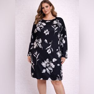 🔥 Avantlook Black Floral Long Sleeve Dress | Plus Size 1X | Neiman Marcus NWT